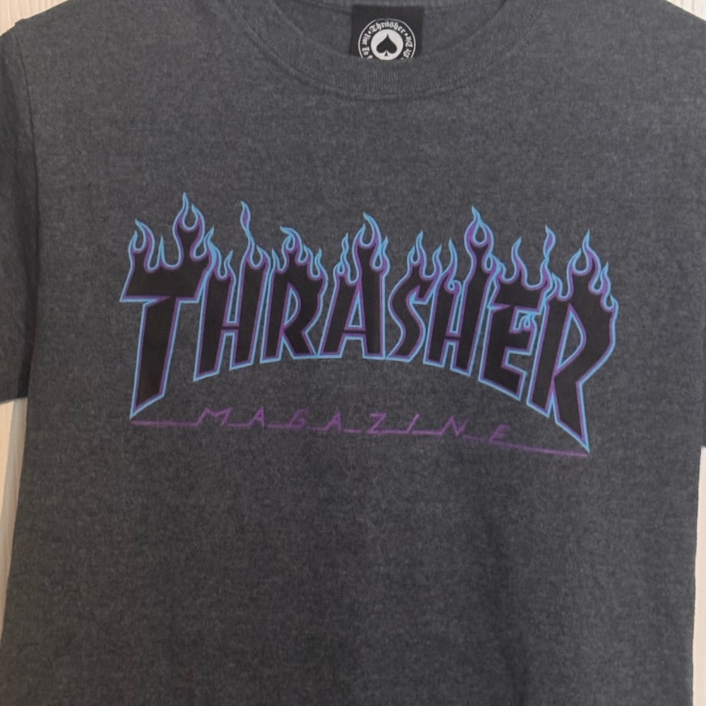 Thrasher Dark Gray T-Shirt with Black and White Tag